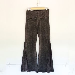 T Party Gray Acid Wash Boho Fringe Flare Leggings